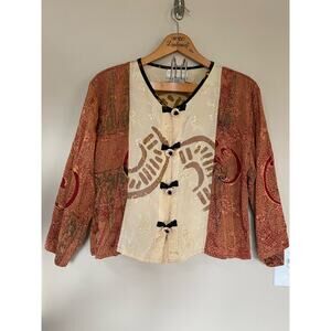 Vintage Kusnadi New York Women's Button Down Top Boho Ethnic Wearable Art Flaw